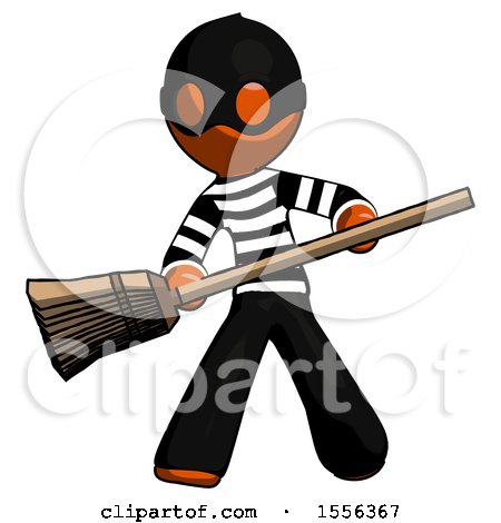 Orange Thief Man Broom Fighter Defense Pose by Leo Blanchette
