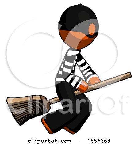 Orange Thief Man Flying on Broom by Leo Blanchette