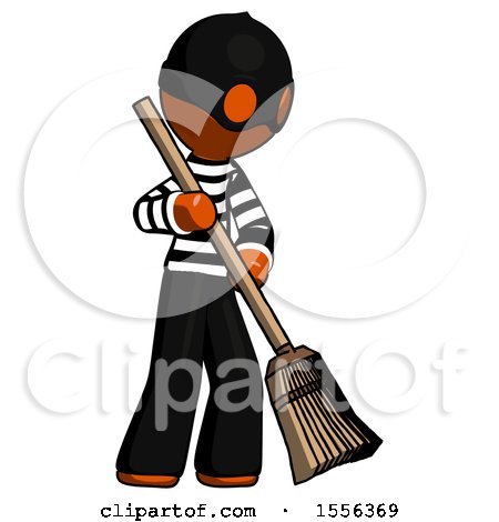 Orange Thief Man Sweeping Area with Broom by Leo Blanchette