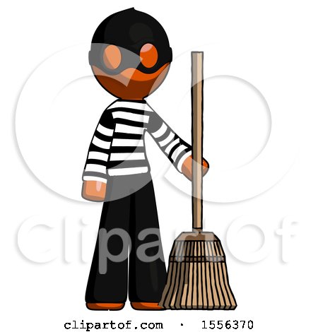 Orange Thief Man Standing with Broom Cleaning Services by Leo Blanchette