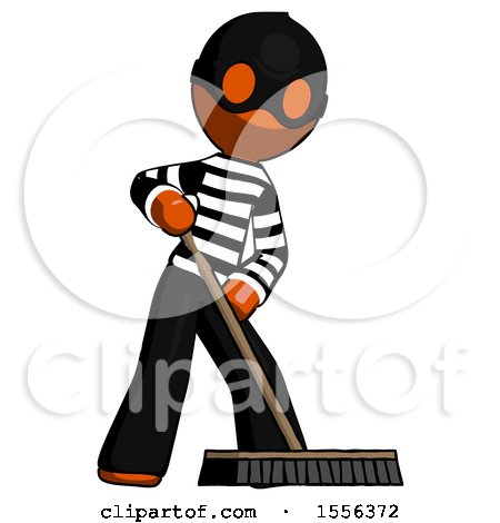 Orange Thief Man Cleaning Services Janitor Sweeping Floor with Push Broom by Leo Blanchette