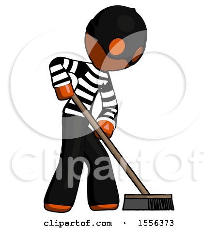 Orange Thief Man Cleaning Services Janitor Sweeping Side View by Leo Blanchette