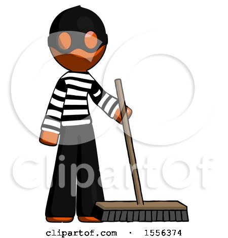 Orange Thief Man Standing with Industrial Broom by Leo Blanchette