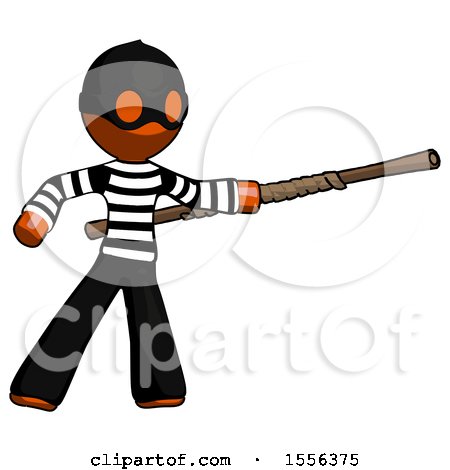Orange Thief Man Bo Staff Pointing Right Kung Fu Pose by Leo Blanchette