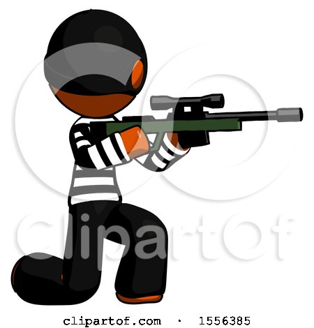 Orange Thief Man Kneeling Shooting Sniper Rifle by Leo Blanchette
