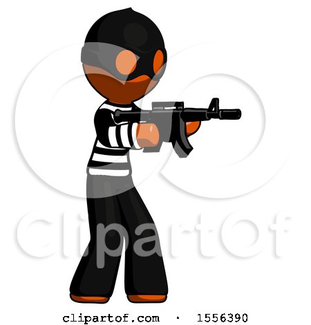 Orange Thief Man Shooting Automatic Assault Weapon by Leo Blanchette