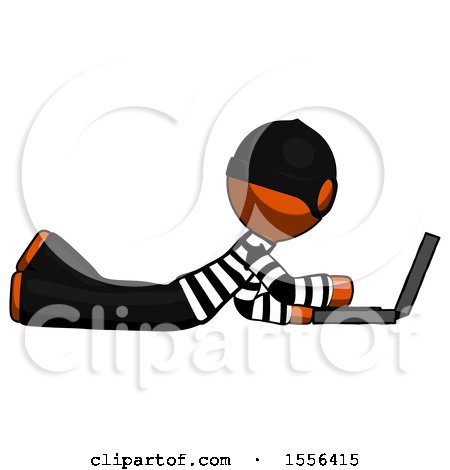 Orange Thief Man Using Laptop Computer While Lying on Floor Side View by Leo Blanchette
