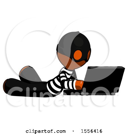Orange Thief Man Using Laptop Computer While Lying on Floor Side Angled View by Leo Blanchette