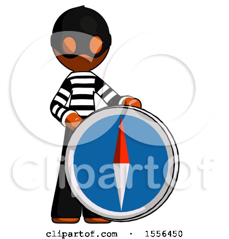 Orange Thief Man Standing Beside Large Compass by Leo Blanchette