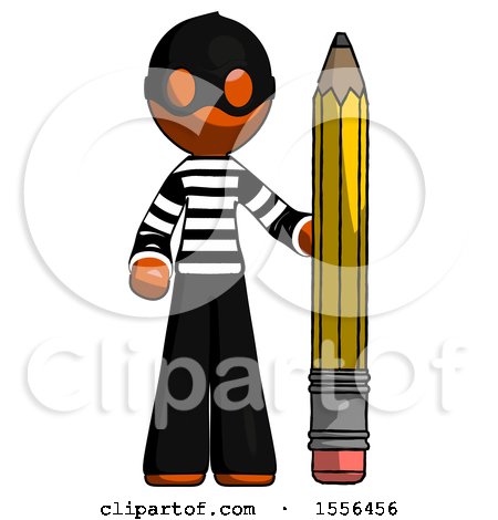 Orange Thief Man with Large Pencil Standing Ready to Write by Leo Blanchette