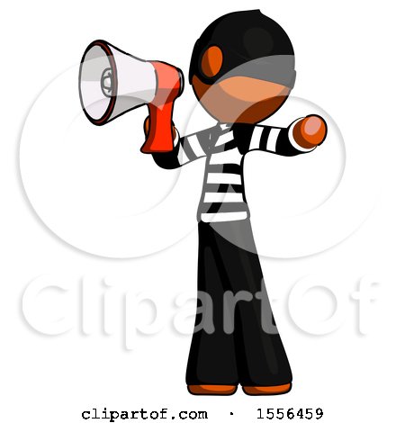 Orange Thief Man Shouting into Megaphone Bullhorn Facing Left by Leo Blanchette