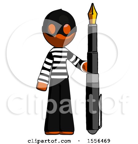 Orange Thief Man Holding Giant Calligraphy Pen by Leo Blanchette