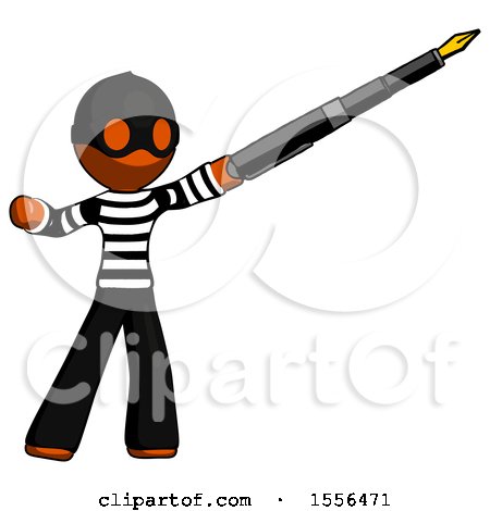 Orange Thief Man Pen Is Mightier Than the Sword Calligraphy Pose by Leo Blanchette