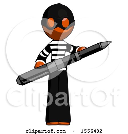 Orange Thief Man Posing Confidently with Giant Pen by Leo Blanchette