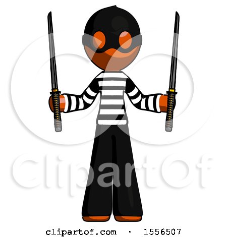 Orange Thief Man Posing with Two Ninja Sword Katanas up by Leo Blanchette