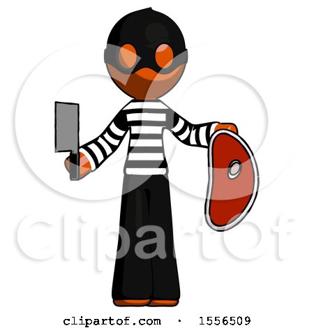 Orange Thief Man Holding Large Steak with Butcher Knife by Leo Blanchette