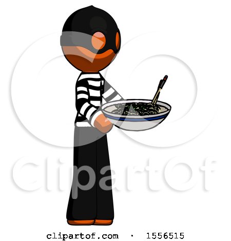 Orange Thief Man Holding Noodles Offering to Viewer by Leo Blanchette