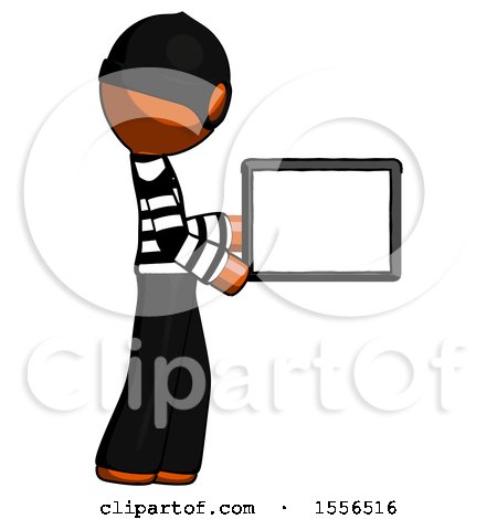 Orange Thief Man Show Tablet Device Computer to Viewer, Blank Area by Leo Blanchette