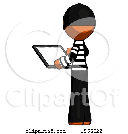 Orange Thief Man Looking at Tablet Device Computer with Back to Viewer by Leo Blanchette
