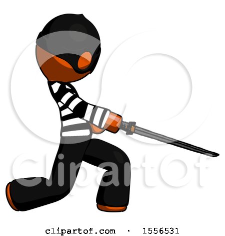 Orange Thief Man with Ninja Sword Katana Slicing or Striking Something by Leo Blanchette