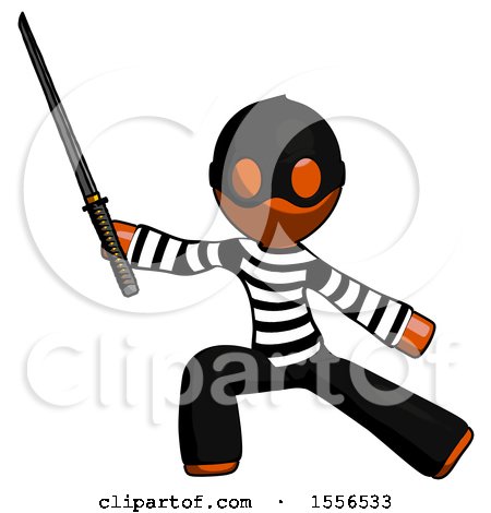 Orange Thief Man with Ninja Sword Katana in Defense Pose by Leo Blanchette