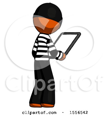 Orange Thief Man Looking at Tablet Device Computer Facing Away by Leo Blanchette