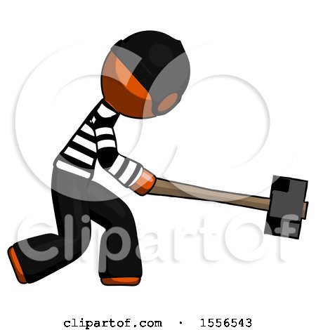 Orange Thief Man Hitting with Sledgehammer, or Smashing Something by Leo Blanchette