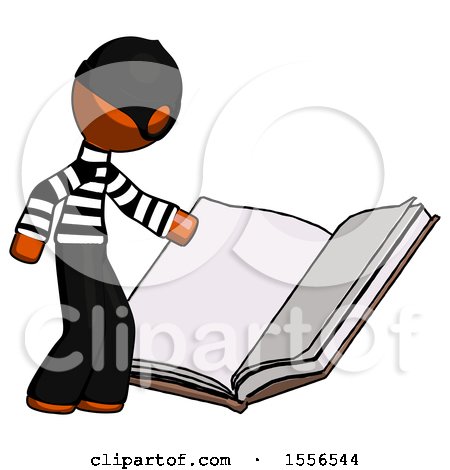 Orange Thief Man Reading Big Book While Standing Beside It by Leo Blanchette