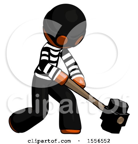 Orange Thief Man Hitting with Sledgehammer, or Smashing Something at Angle by Leo Blanchette