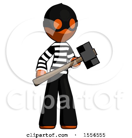 Orange Thief Man with Sledgehammer Standing Ready to Work or Defend by Leo Blanchette