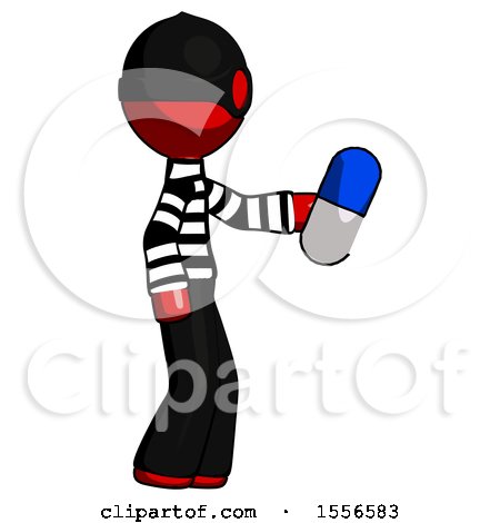 Red Thief Man Holding Blue Pill Walking to Right by Leo Blanchette
