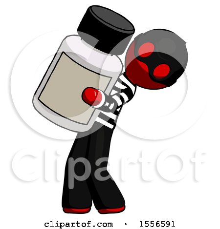 Red Thief Man Holding Large White Medicine Bottle by Leo Blanchette
