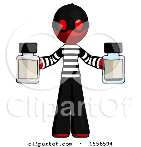 Red Thief Man Holding Two Medicine Bottles by Leo Blanchette