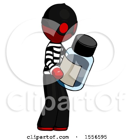 Red Thief Man Holding Glass Medicine Bottle by Leo Blanchette