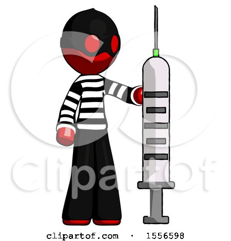 Red Thief Man Holding Large Syringe by Leo Blanchette