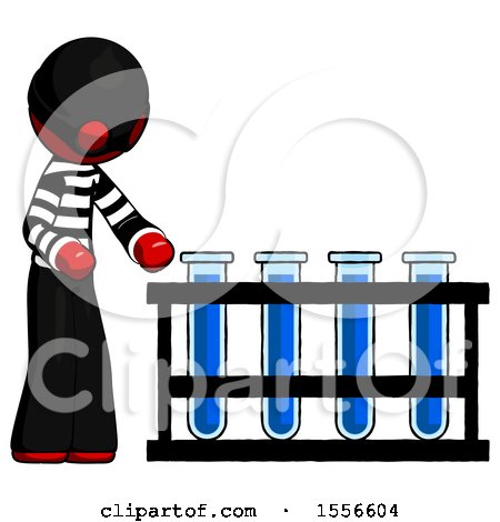 Red Thief Man Using Test Tubes or Vials on Rack by Leo Blanchette