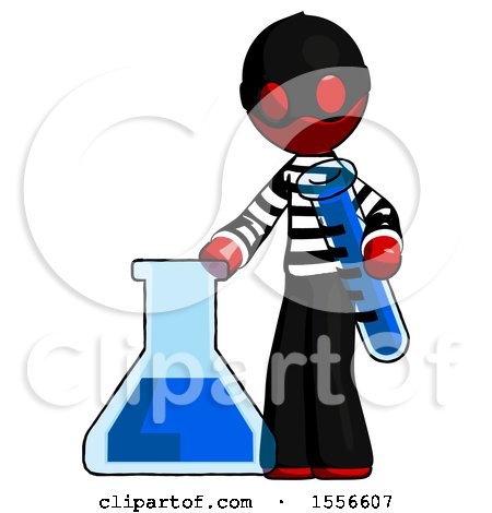 Red Thief Man Holding Test Tube Beside Beaker or Flask by Leo Blanchette