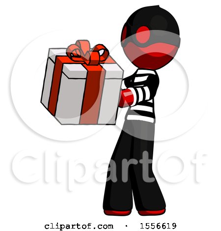 Red Thief Man Presenting a Present with Large Red Bow on It by Leo Blanchette