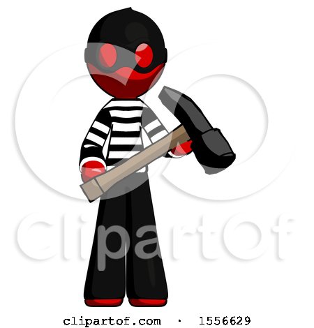 Red Thief Man Holding Hammer Ready to Work by Leo Blanchette
