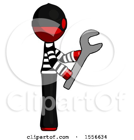 Red Thief Man Using Wrench Adjusting Something to Right by Leo Blanchette