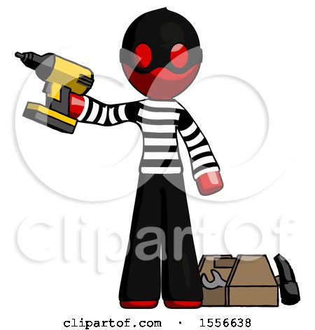 Red Thief Man Holding Drill Ready to Work, Toolchest and Tools to Right by Leo Blanchette