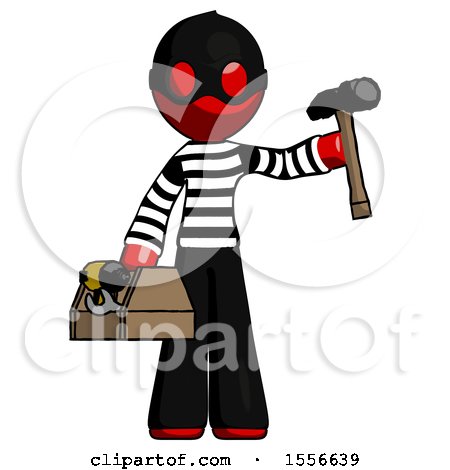 Red Thief Man Holding Tools and Toolchest Ready to Work by Leo Blanchette