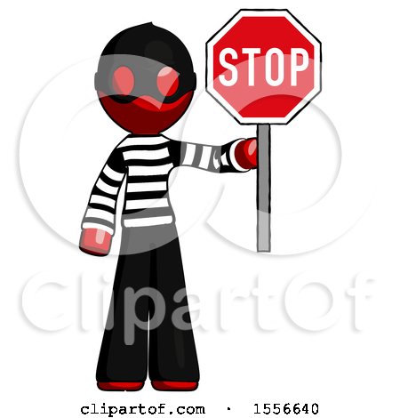 Red Thief Man Holding Stop Sign by Leo Blanchette