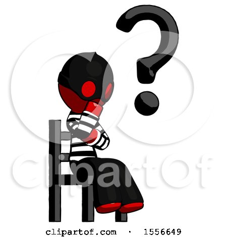 Red Thief Man Question Mark Concept, Sitting on Chair Thinking by Leo Blanchette