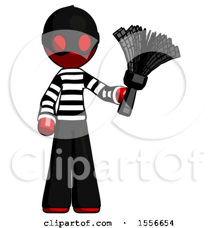 Red Thief Man Holding Feather Duster Facing Forward by Leo Blanchette