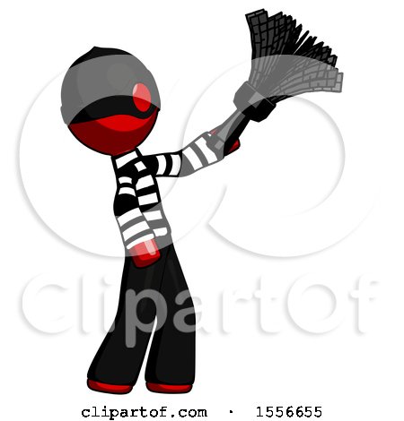 Red Thief Man Dusting with Feather Duster Upwards by Leo Blanchette