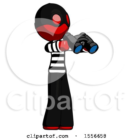 Red Thief Man Holding Binoculars Ready to Look Right by Leo Blanchette