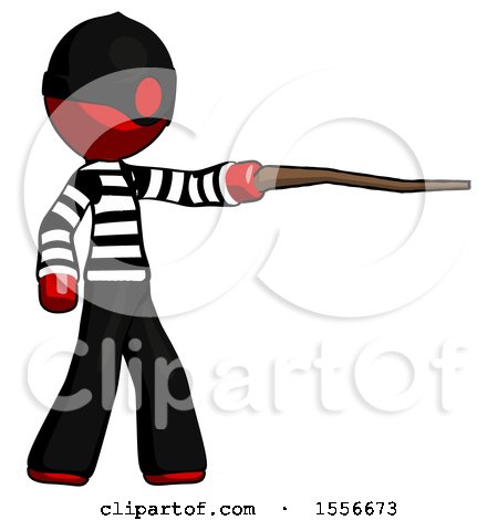 Red Thief Man Pointing with Hiking Stick by Leo Blanchette