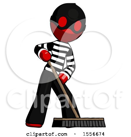 Red Thief Man Cleaning Services Janitor Sweeping Floor with Push Broom by Leo Blanchette