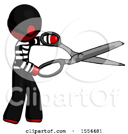 Red Thief Man Holding Giant Scissors Cutting out Something by Leo Blanchette